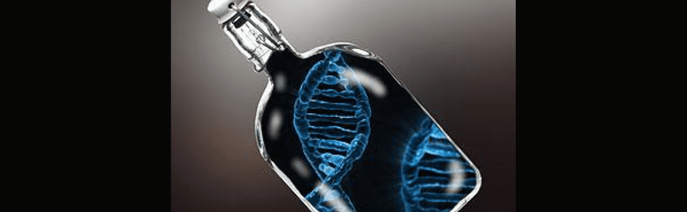 ADN azul en una botella tapada
