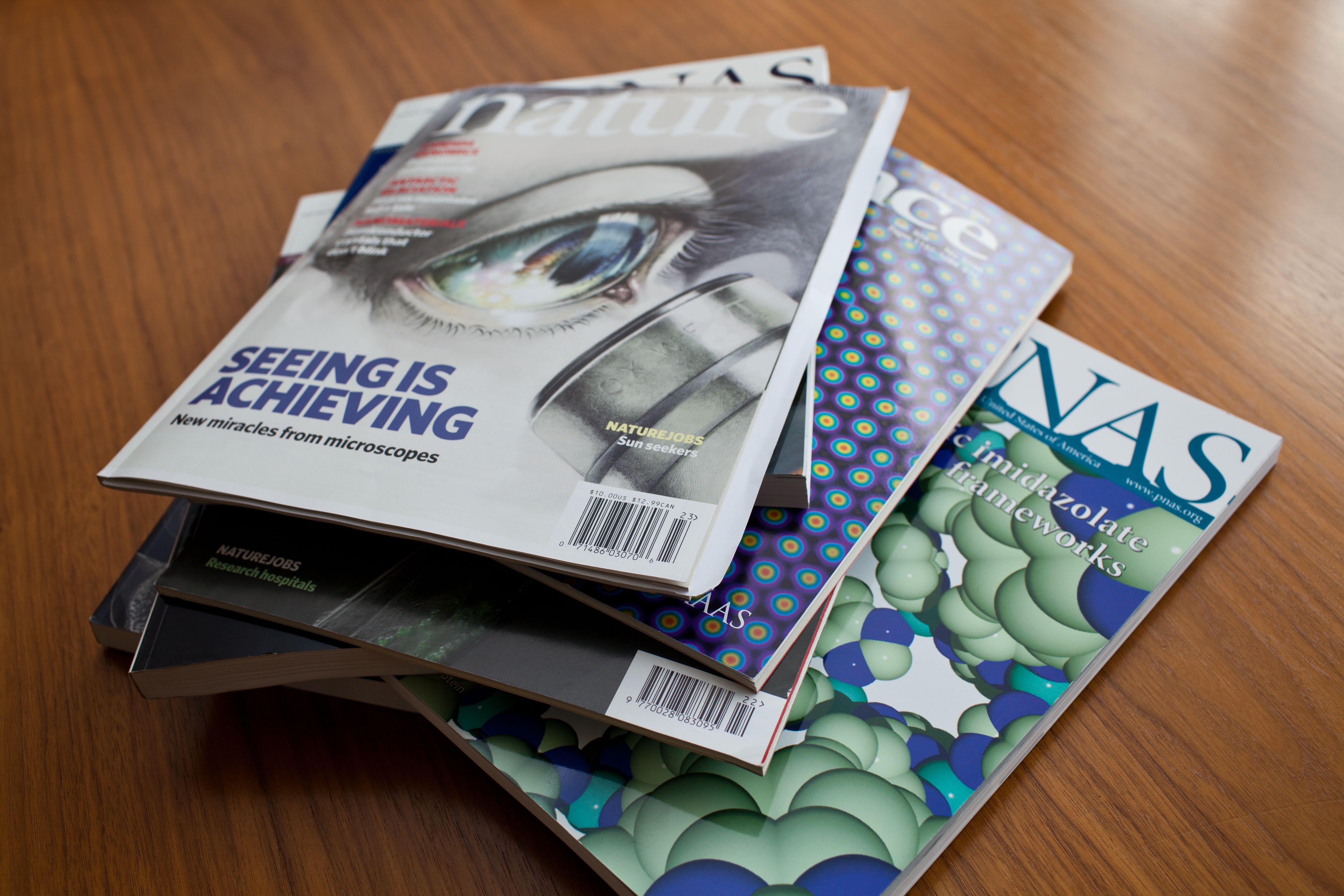 Pile of science magazines