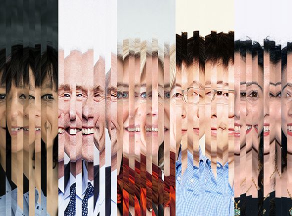 Distorted photo of headshots of CRISPR scientists