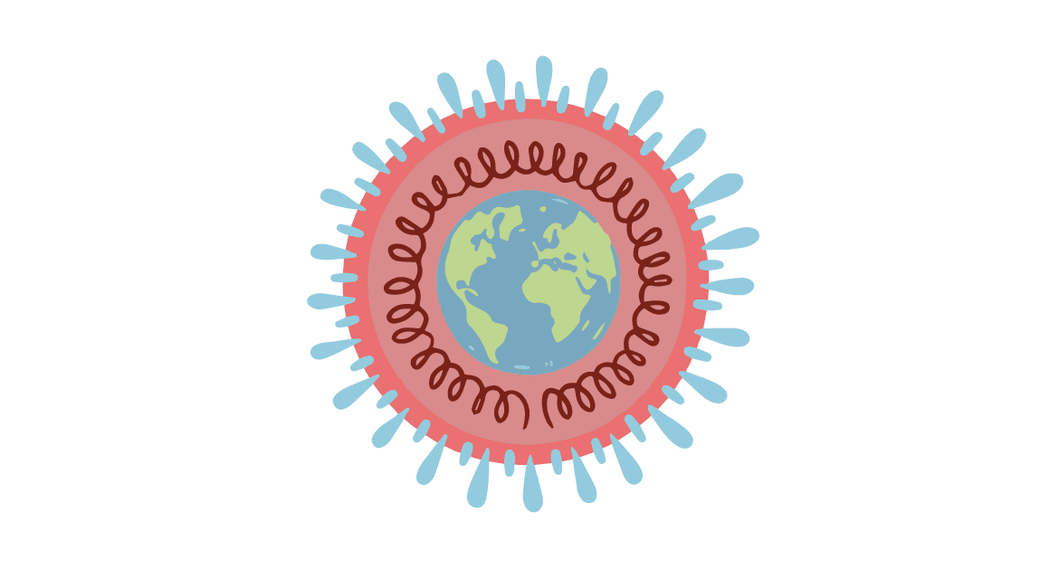 免费的 COVID-19 插图、SARS-CoV-2 病毒和世界