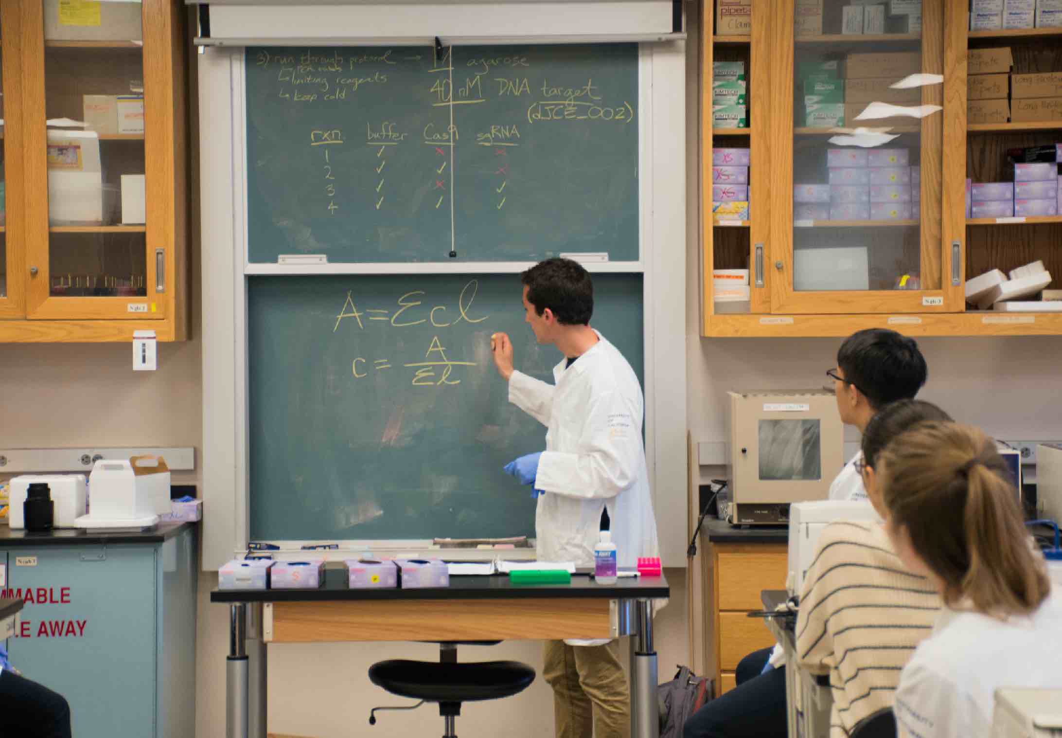 Un instructor enseña a los estudiantes universitarios el curso CRISPR del IGI en UC Berkeley