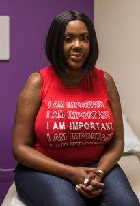 Victoria Gray. Her shirt reads: "I am important."