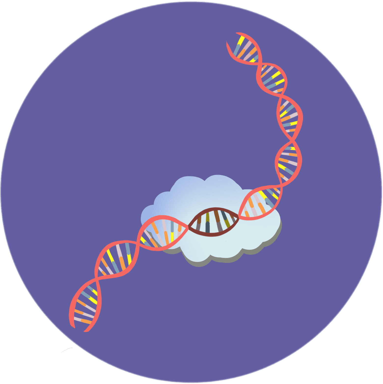 Illustration of DNA with a cloud behind it