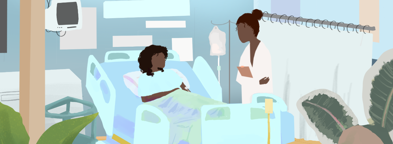 ilustración de un paciente en una habitación de hospital