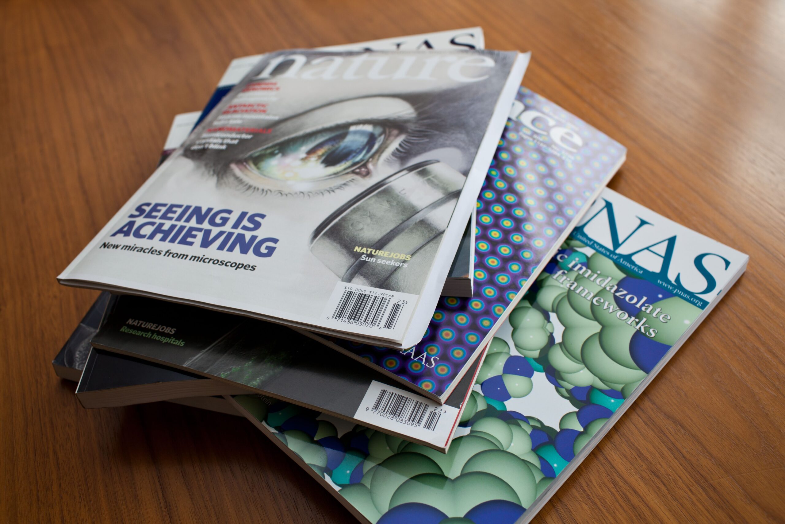 Pile of science magazines