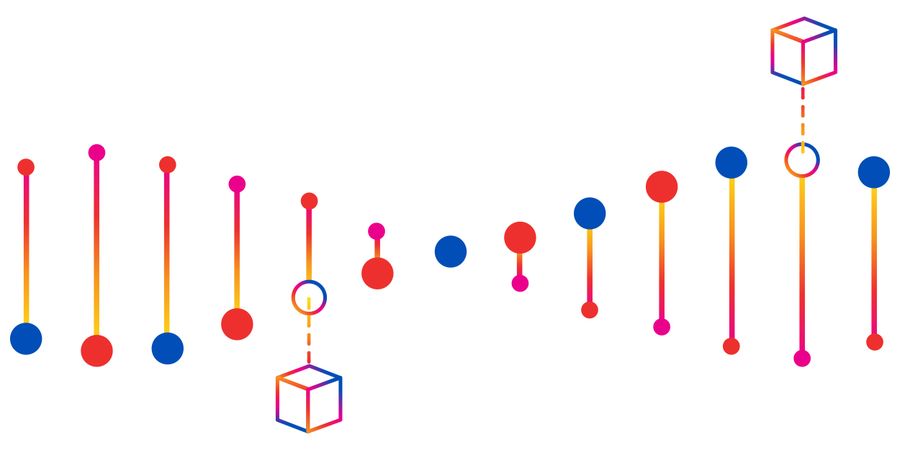 Cartoon representation of DNA with 3D boxes attached